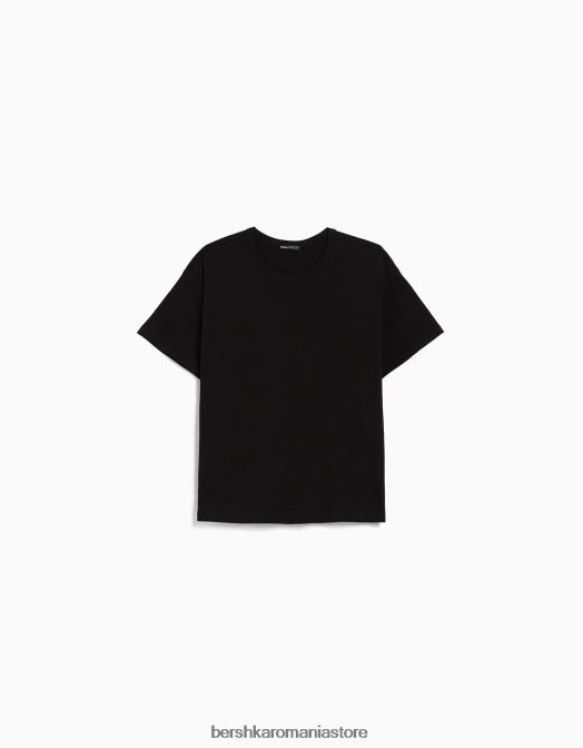 Bershka femei tricou supradimensionat cu maneca scurta negru Z86D324 îmbrăcăminte