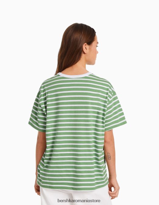 Bershka femei tricou supradimensionat cu maneca scurta verde Z86D321 îmbrăcăminte