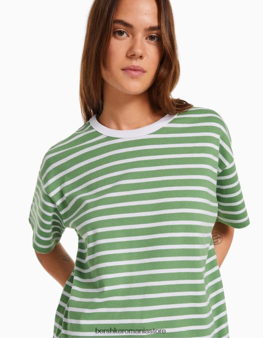 Bershka femei tricou supradimensionat cu maneca scurta verde Z86D321 îmbrăcăminte