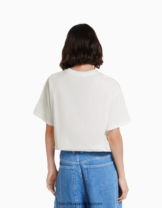 Bershka femei tricou tupac cu mânecă scurtă, cu croială normală aproape alb Z86D339 îmbrăcăminte