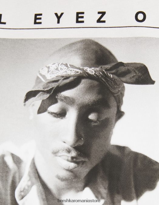 Bershka femei tricou tupac cu mânecă scurtă, cu croială normală aproape alb Z86D339 îmbrăcăminte