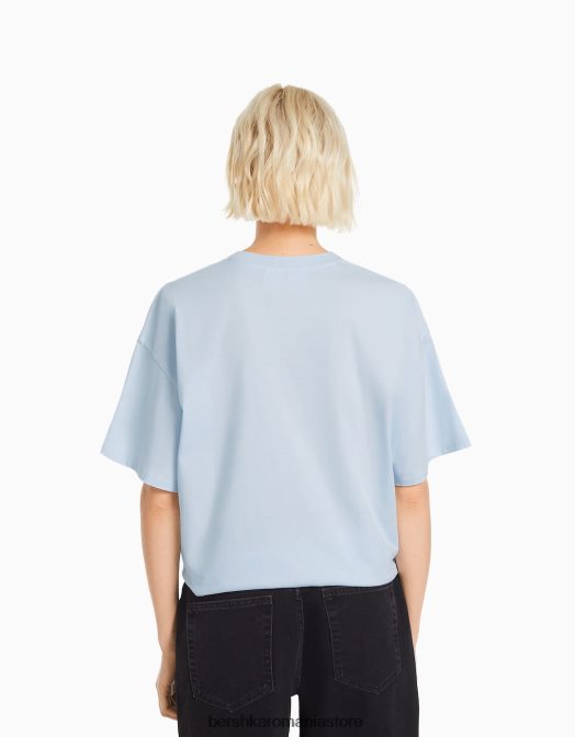 Bershka femei tricou tupac cu maneca scurta albastru deschis Z86D340 îmbrăcăminte