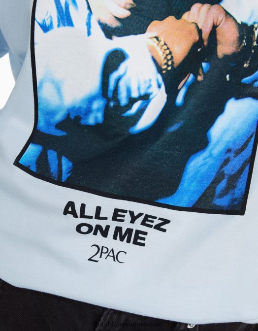 Bershka femei tricou tupac cu maneca scurta albastru deschis Z86D340 îmbrăcăminte