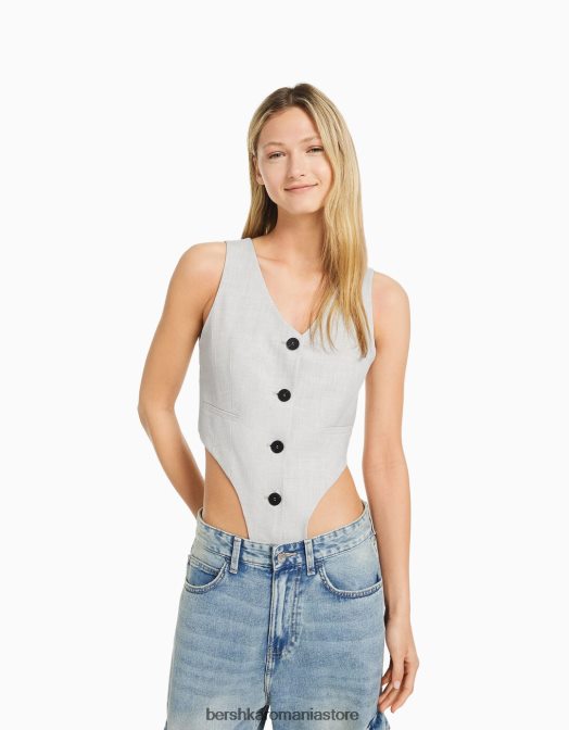 Bershka femei body cu vestă croită gri Z86D1182 îmbrăcăminte