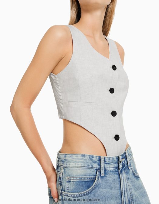Bershka femei body cu vestă croită gri Z86D1182 îmbrăcăminte