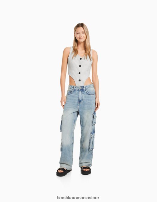 Bershka femei body cu vestă croită gri Z86D1182 îmbrăcăminte