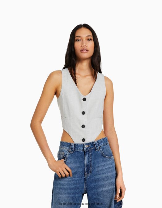 Bershka femei body cu vestă croită gri Z86D1198 îmbrăcăminte