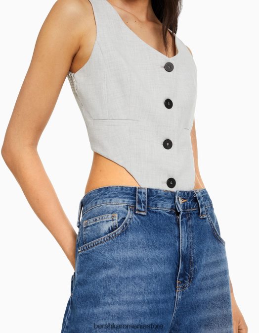 Bershka femei body cu vestă croită gri Z86D1198 îmbrăcăminte