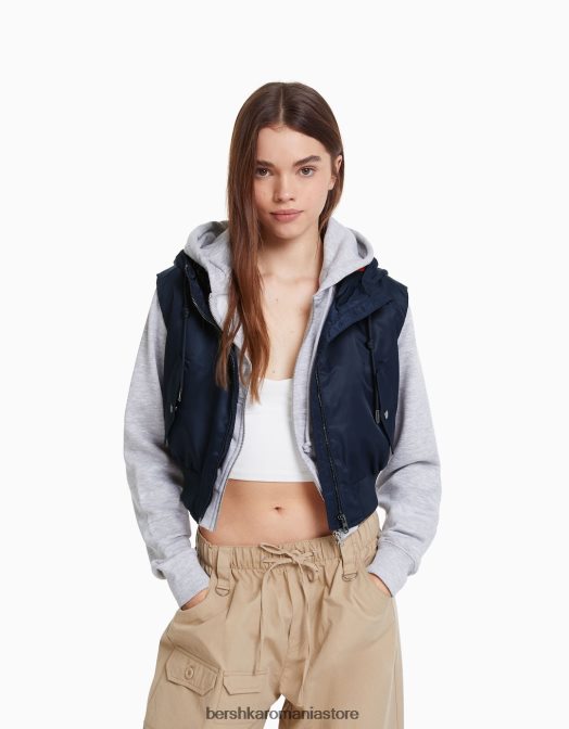 Bershka femei vestă bomber decupată cu glugă marina Z86D1171 îmbrăcăminte