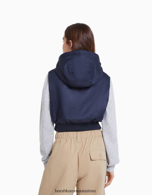 Bershka femei vestă bomber decupată cu glugă marina Z86D1171 îmbrăcăminte