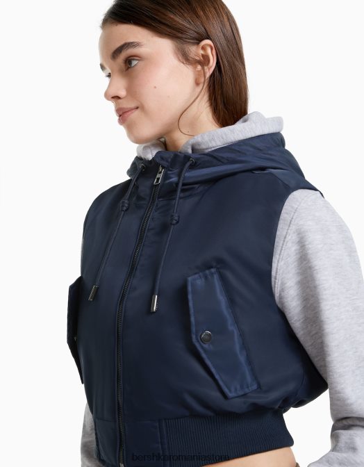 Bershka femei vestă bomber decupată cu glugă marina Z86D1171 îmbrăcăminte