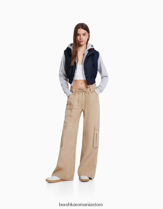 Bershka femei vestă bomber decupată cu glugă marina Z86D1171 îmbrăcăminte