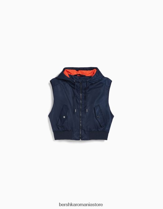 Bershka femei vestă bomber decupată cu glugă marina Z86D1171 îmbrăcăminte