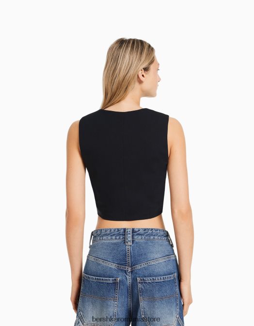 Bershka femei vestă croită cu nasturi albastru inchis Z86D1187 îmbrăcăminte