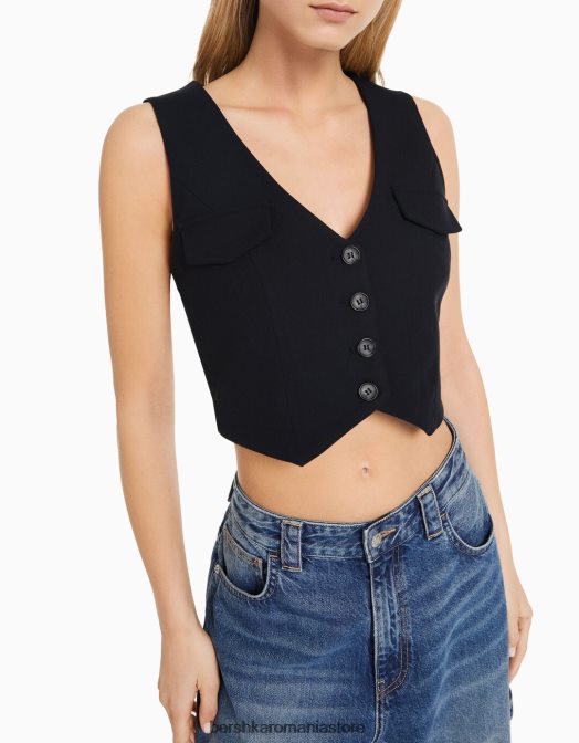 Bershka femei vestă croită cu nasturi albastru inchis Z86D1187 îmbrăcăminte