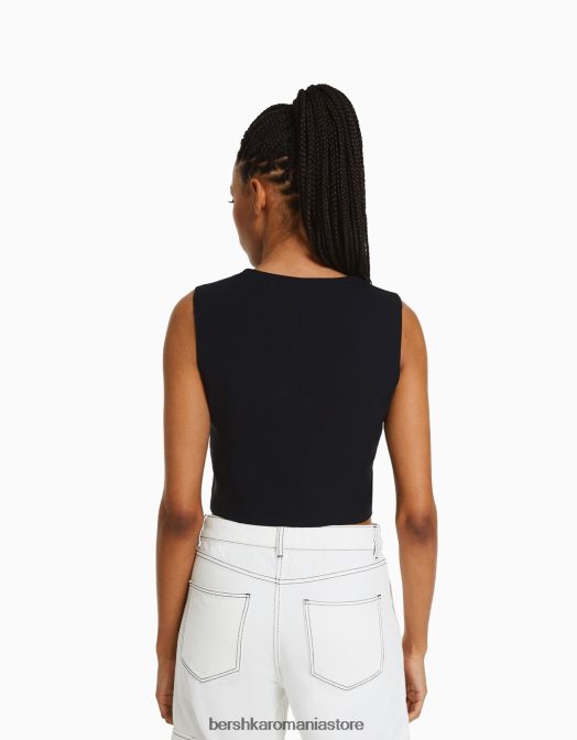 Bershka femei vestă croită cu nasturi albastru inchis Z86D1197 îmbrăcăminte