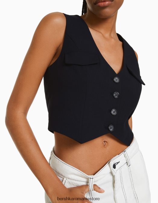 Bershka femei vestă croită cu nasturi albastru inchis Z86D1197 îmbrăcăminte