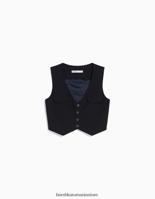 Bershka femei vestă croită cu nasturi albastru inchis Z86D1197 îmbrăcăminte