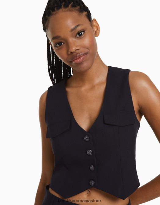 Bershka femei vestă croită cu nasturi albastru inchis Z86D850 îmbrăcăminte