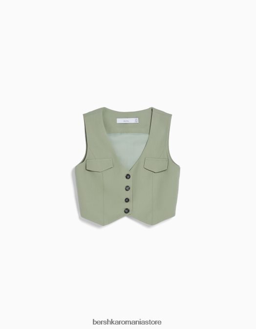 Bershka femei vestă croită cu nasturi kaki Z86D1196 îmbrăcăminte