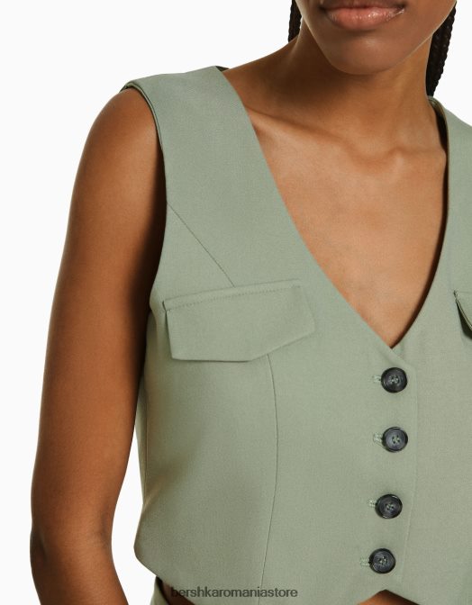 Bershka femei vestă croită cu nasturi kaki Z86D851 îmbrăcăminte