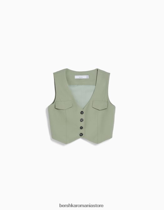 Bershka femei vestă croită cu nasturi kaki Z86D851 îmbrăcăminte