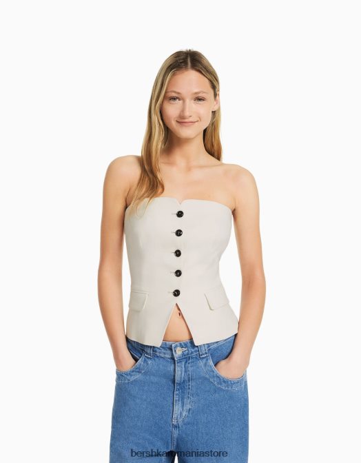 Bershka femei vestă croită cu umerii expuși cremă Z86D669 îmbrăcăminte