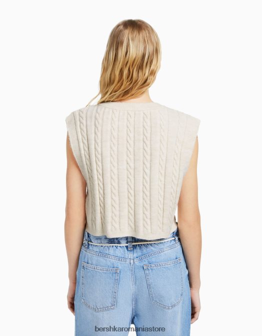 Bershka femei vestă din tricot cu decolteu în V cremă Z86D1052 îmbrăcăminte