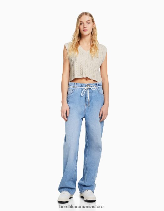 Bershka femei vestă din tricot cu decolteu în V cremă Z86D1052 îmbrăcăminte