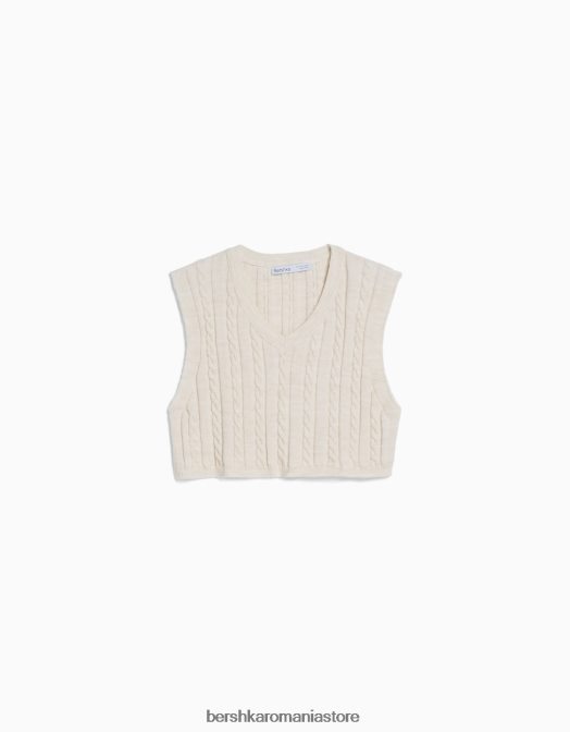 Bershka femei vestă din tricot cu decolteu în V cremă Z86D1052 îmbrăcăminte