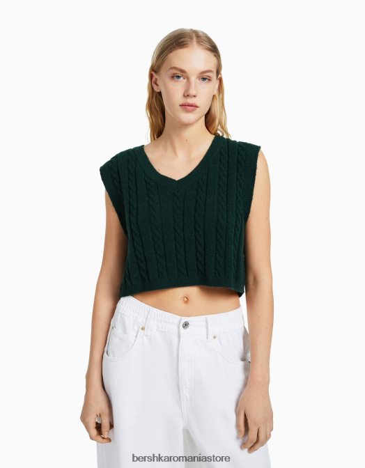 Bershka femei vestă din tricot cu decolteu în V verde Z86D1053 îmbrăcăminte