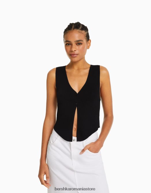 Bershka femei vestă din tricot cu nasturi negru Z86D657 îmbrăcăminte