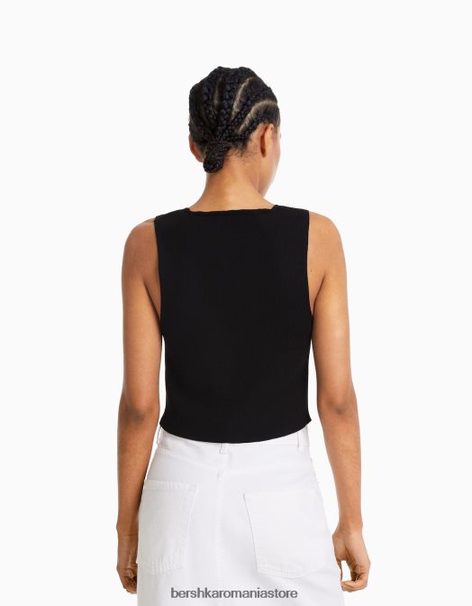 Bershka femei vestă din tricot cu nasturi negru Z86D657 îmbrăcăminte