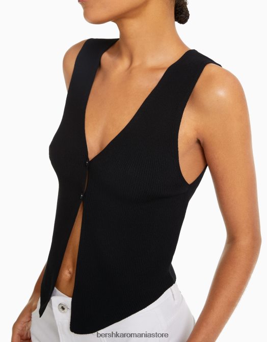 Bershka femei vestă din tricot cu nasturi negru Z86D657 îmbrăcăminte