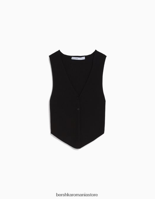 Bershka femei vestă din tricot cu nasturi negru Z86D657 îmbrăcăminte