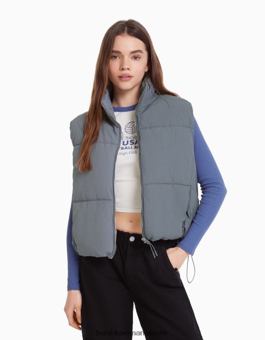 Bershka femei vestă puf din nailon căptușită gri Z86D1162 îmbrăcăminte