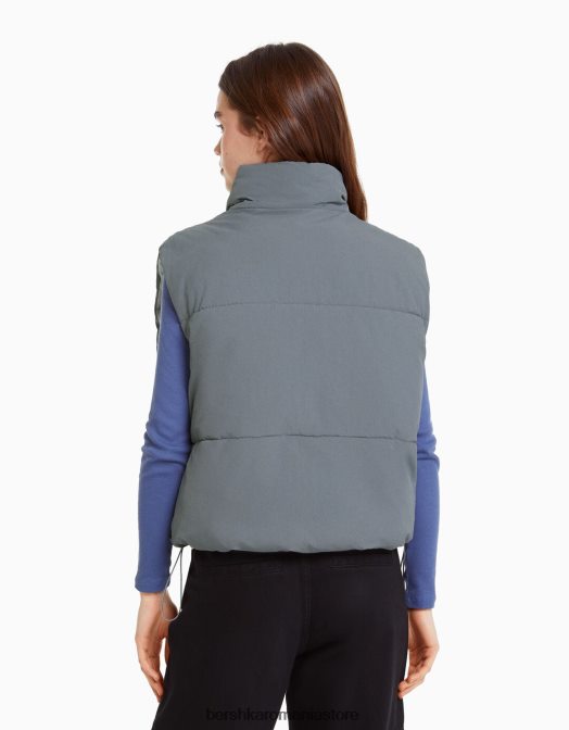 Bershka femei vestă puf din nailon căptușită gri Z86D1162 îmbrăcăminte