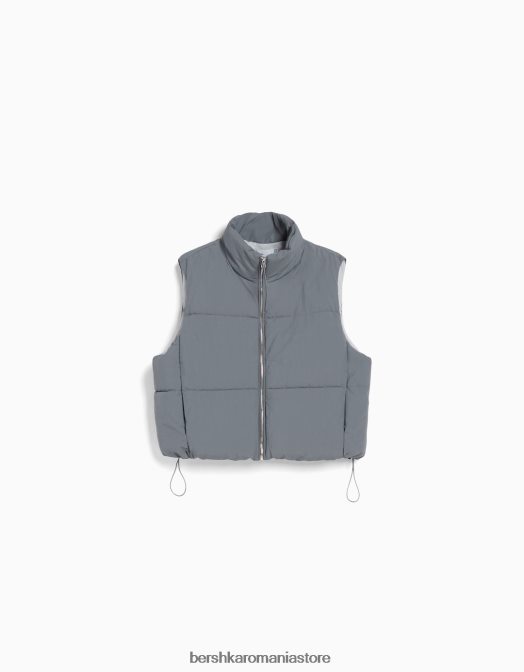 Bershka femei vestă puf din nailon căptușită gri Z86D1162 îmbrăcăminte