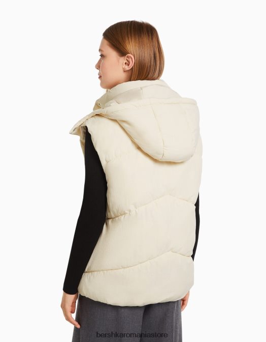 Bershka femei vestă supradimensionată din nailon cu glugă cremă Z86D1151 îmbrăcăminte