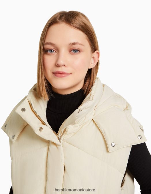 Bershka femei vestă supradimensionată din nailon cu glugă cremă Z86D1151 îmbrăcăminte