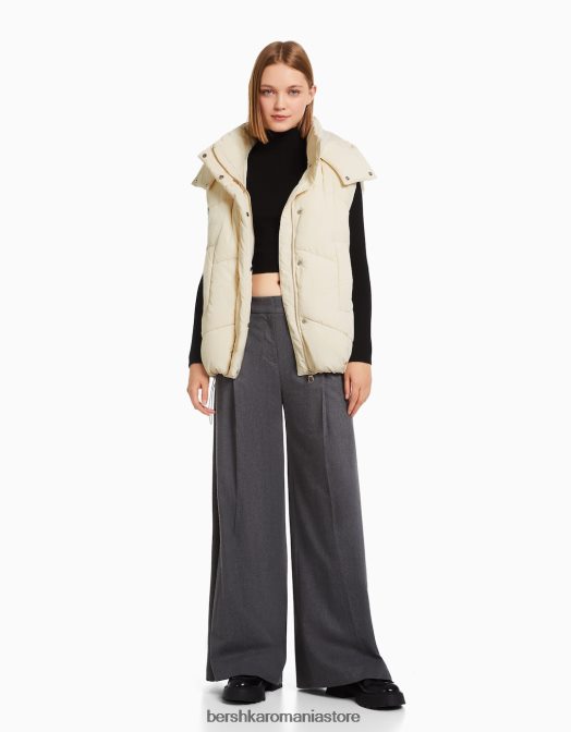 Bershka femei vestă supradimensionată din nailon cu glugă cremă Z86D1151 îmbrăcăminte