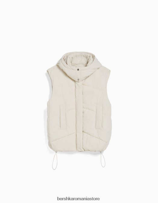 Bershka femei vestă supradimensionată din nailon cu glugă cremă Z86D1151 îmbrăcăminte