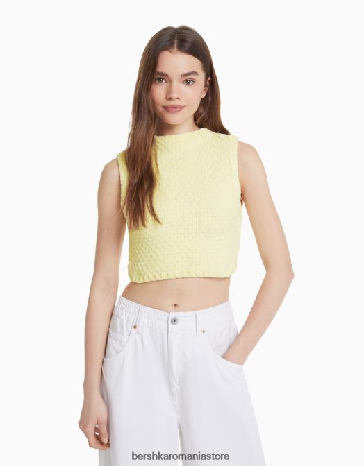 Bershka femei vesta din tricot chenilia galben Z86D606 îmbrăcăminte