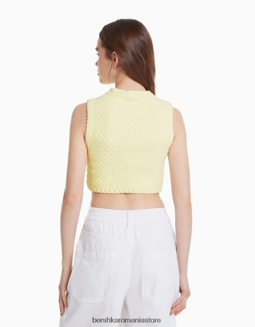 Bershka femei vesta din tricot chenilia galben Z86D606 îmbrăcăminte