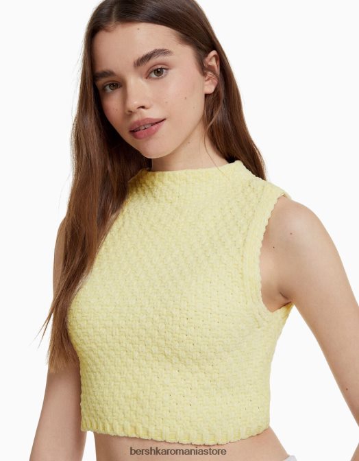 Bershka femei vesta din tricot chenilia galben Z86D606 îmbrăcăminte
