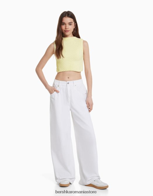 Bershka femei vesta din tricot chenilia galben Z86D606 îmbrăcăminte