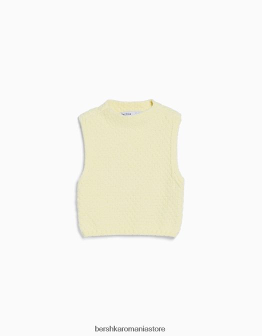 Bershka femei vesta din tricot chenilia galben Z86D606 îmbrăcăminte