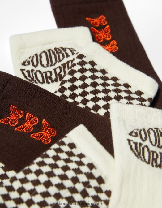 Bershka unisex Pachet de 3 șosete retro maro Z86D4230 accesorii