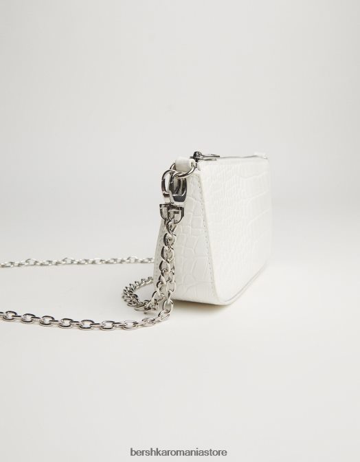 Bershka unisex geantă imitație croc cu detaliu de lanț alb Z86D4203 accesorii