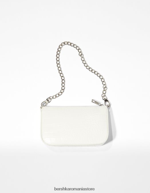 Bershka unisex geantă imitație croc cu detaliu de lanț alb Z86D4203 accesorii